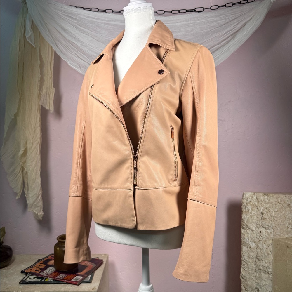 Ted Baker Leather Moto Jacket Blush Pink Fitted Biker Jacket Small Medium